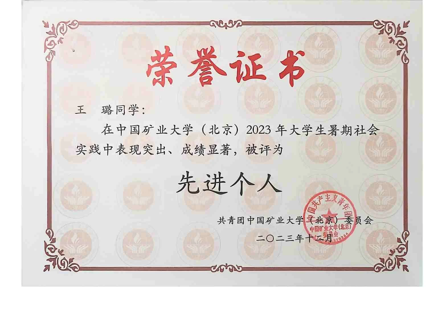暑期社会实践 · 先进个人 · 2023 · 个人荣誉